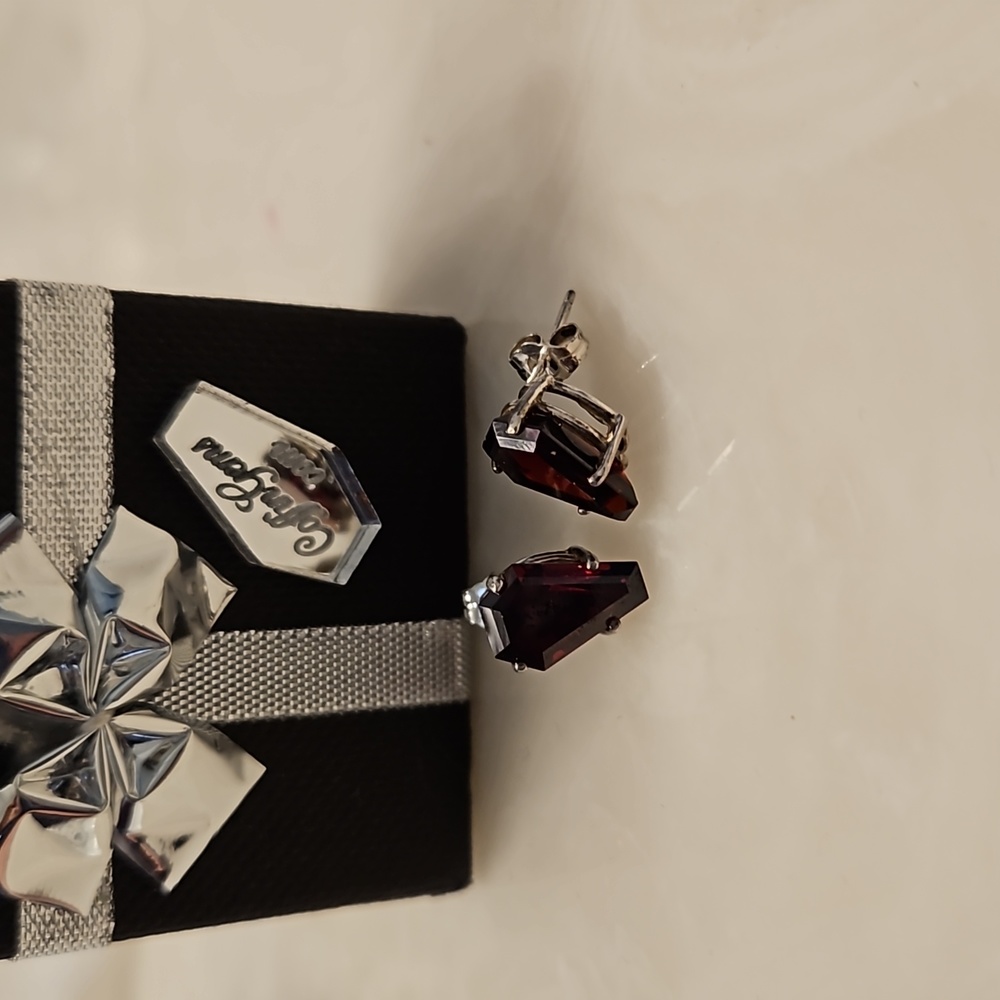 Coffin gems earrings, blood red